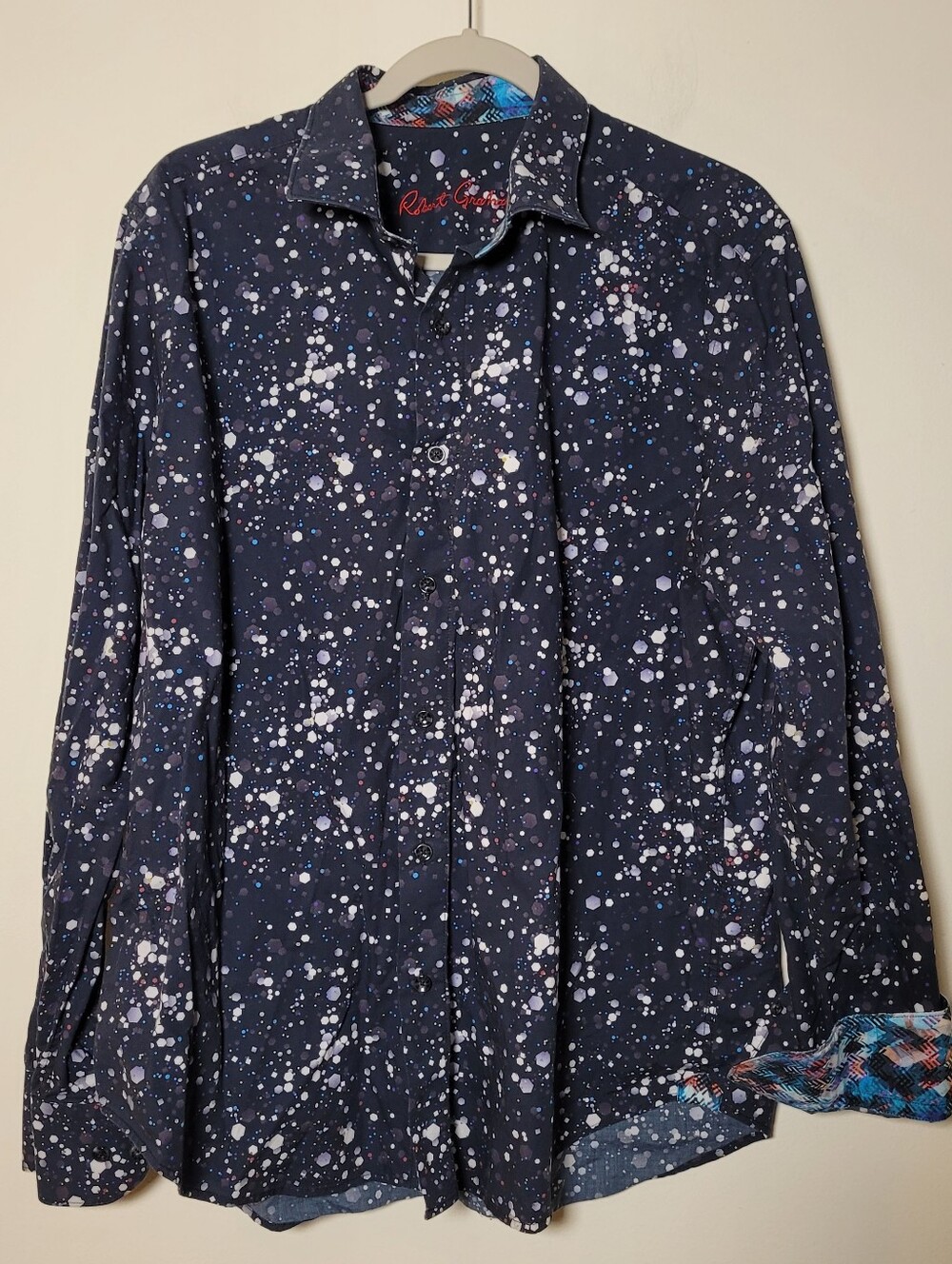 Robert Graham Mens Classic Fit Button-Up Shirt XL Flip Cuffs Cotton Abtract Arty